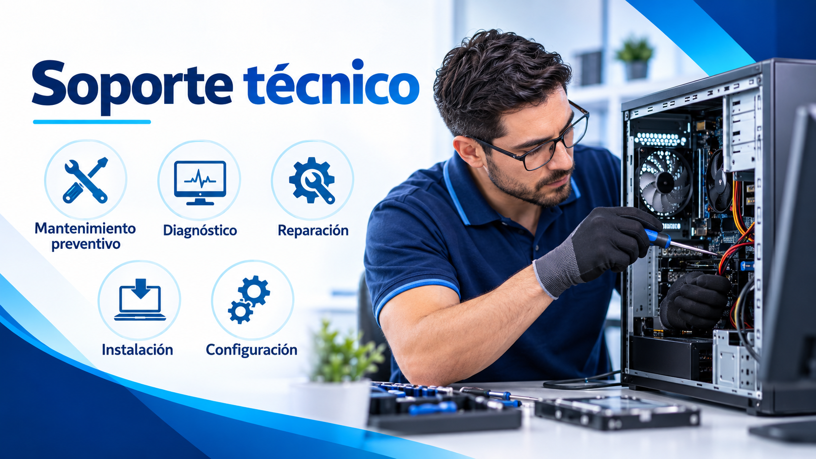 Soporte técnico: mantenimiento preventivo, diagnóstico, reparación, instalación y configuración